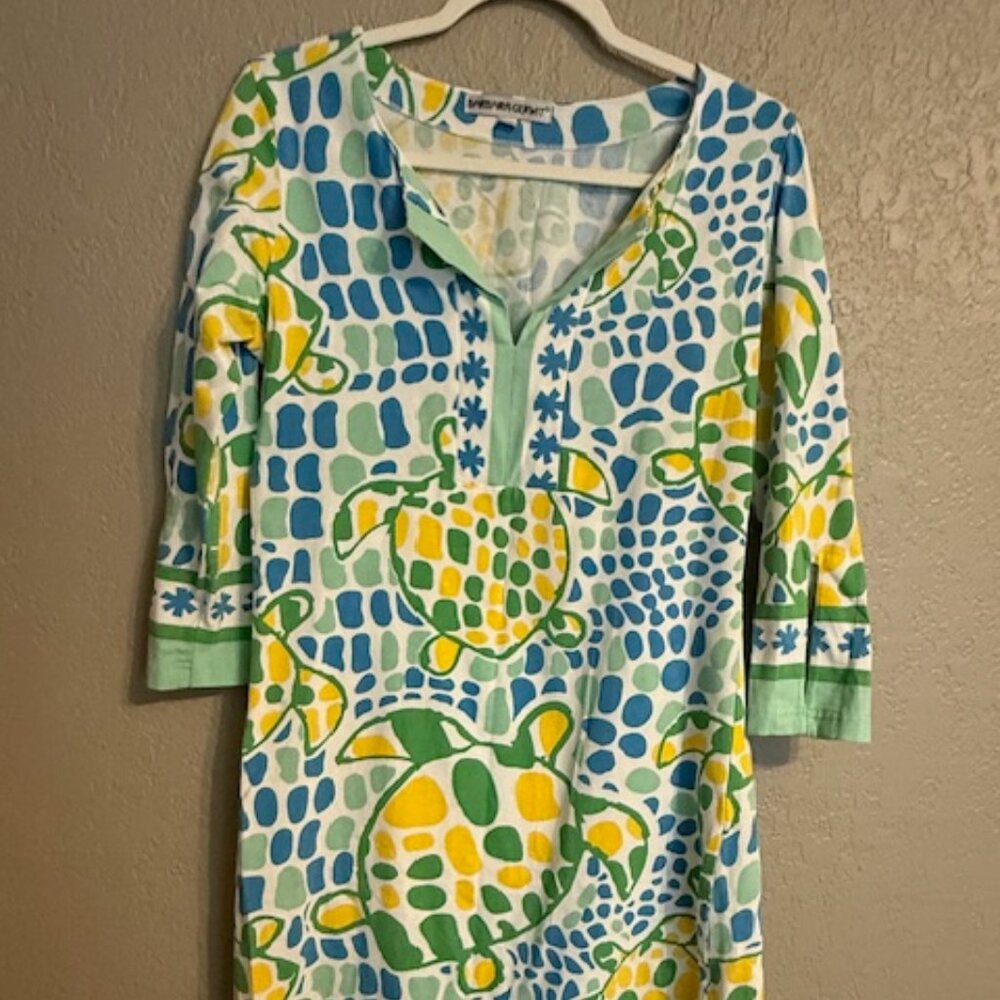 Barbara Gerwit Sea Turtle Print Tunic Dress Top – Size M Green Blue Yellow Resor